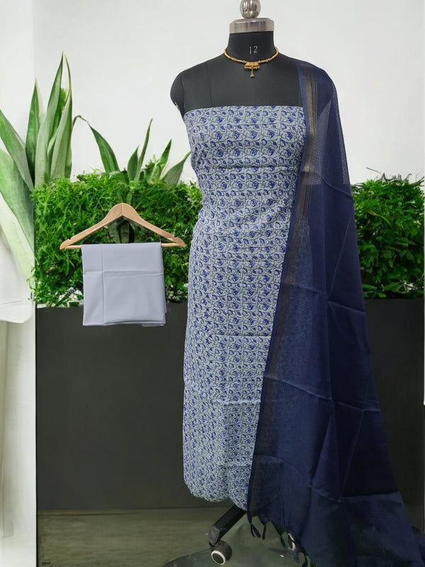 Hand Block Print Kota Doria Cotton 3 pc Salwar Suit - Leheriya