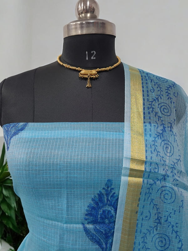 Hand Block Print Kota Doria Cotton 3 pc Salwar Suit - Leheriya