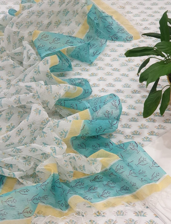 Hand Block Print Kota Doria Cotton Salwar Suit - Summer Special - Leheriya