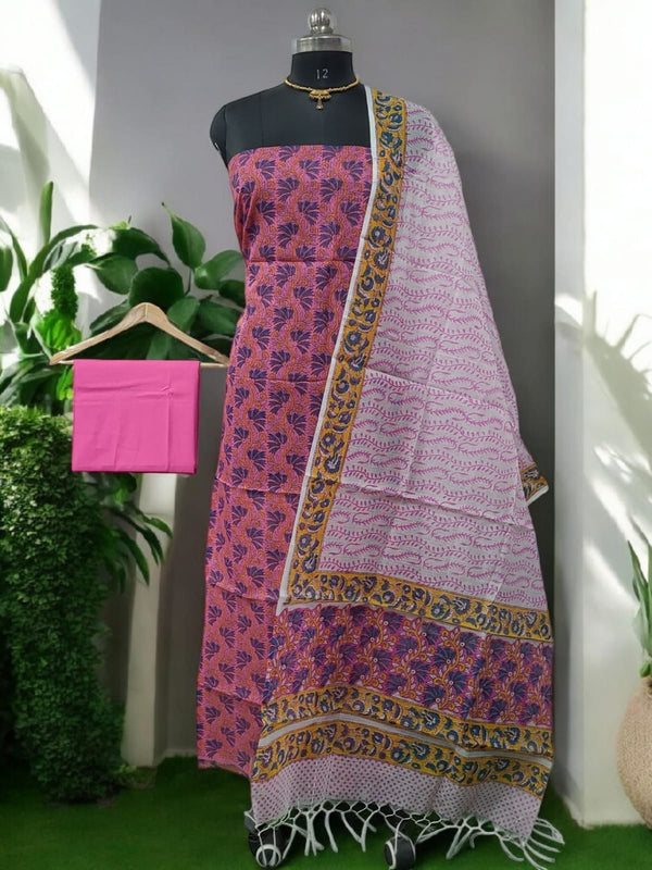 Hand Block Print Kota Doria Cotton Salwar Suit - Summer Special - Leheriya