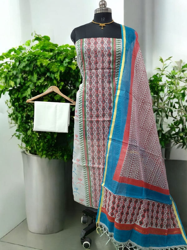 Hand Block Print Kota Doria Cotton Salwar Suit - Summer Special - Leheriya