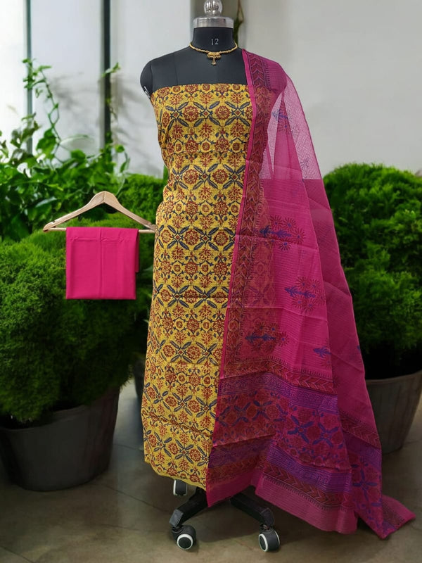 Hand Block Print Kota Doria Cotton Salwar Suit - Summer Special - Leheriya