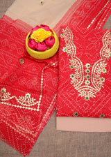 Hand Block Printing with Gota Work Kota Doria Cotton 3 pc Salwar Suit - Leheriya