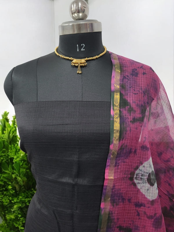 Hand Dyed Print Pure Kota Doria Cotton 3 pc Salwar Suit - Leheriya