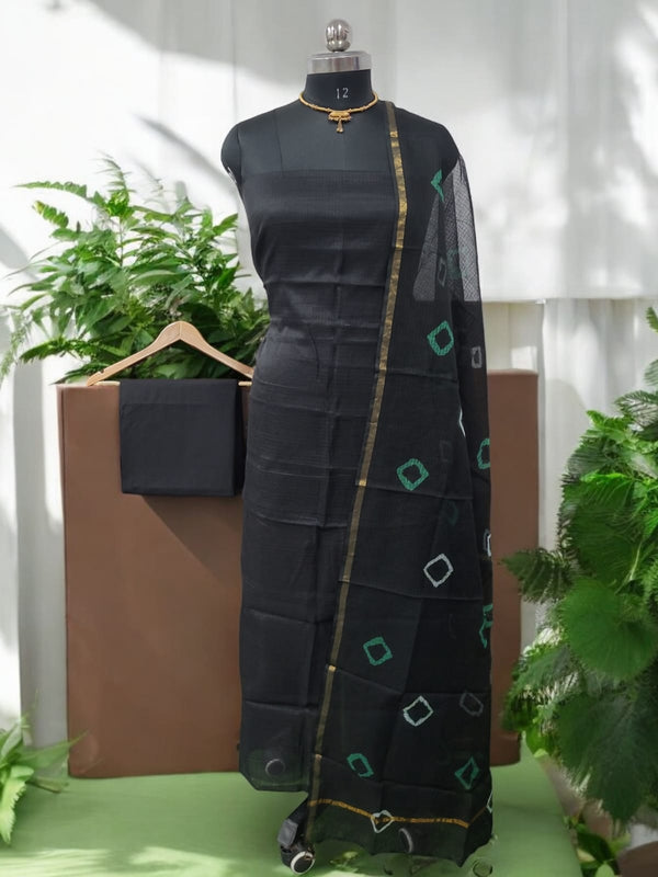 Hand Dyed Print Pure Kota Doria Cotton 3 pc Salwar Suit - Leheriya