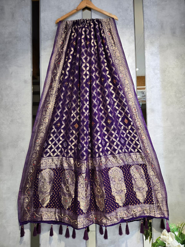 Hand Work Premium Gerogette Bandhani Dupatta (Wedding Special) - Leheriya