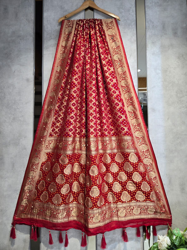 Hand Work Premium Gerogette Bandhani Dupatta (Wedding Special) - Leheriya