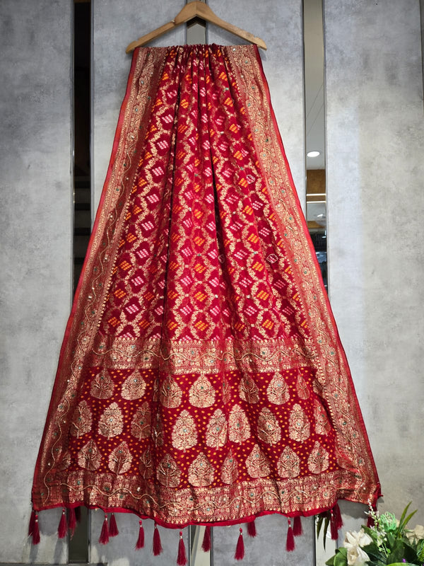 Hand Work Premium Gerogette Bandhani Dupatta (Wedding Special) - Leheriya