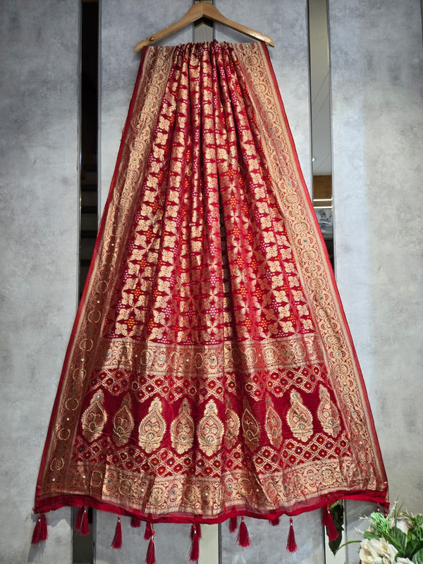 Hand Work Premium Gerogette Bandhani Dupatta (Wedding Special) - Leheriya