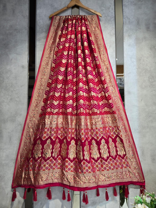 Hand Work Premium Gerogette Bandhani Dupatta (Wedding Special) - Leheriya