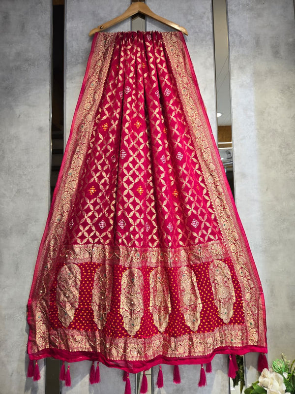 Hand Work Premium Gerogette Bandhani Dupatta (Wedding Special) - Leheriya