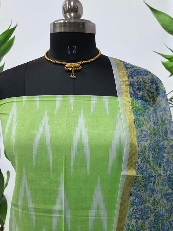 Handloom Ikat Pure Cotton Salwar Suit with Pure Kota Doria Cotton Dupatta - Leheriya