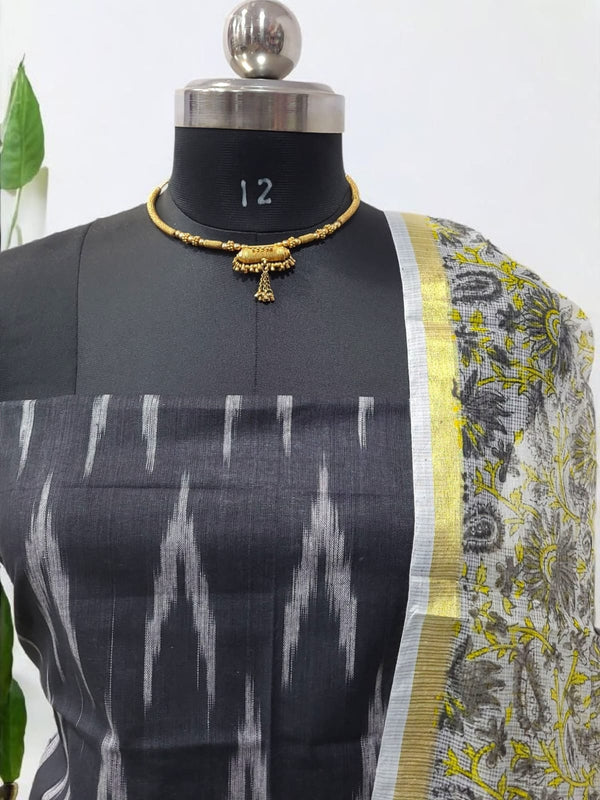 Handloom Ikat Pure Cotton Salwar Suit with Pure Kota Doria Cotton Dupatta - Leheriya