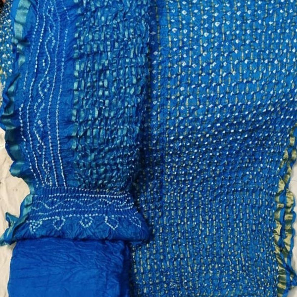 Handmade Bandhej Ghatchola Unstitched Salwar Suit - Leheriya