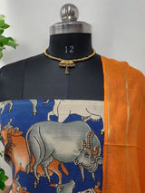 Handmade Pure Cotton Kalamkari Salwar Suits with Plain South Cotton Dupatta - Leheriya
