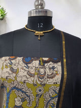 Handmade Pure Cotton Kalamkari Salwar Suits with Plain South Cotton Dupatta - Leheriya