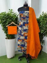 Handmade Pure Cotton Kalamkari Salwar Suits with Plain South Cotton Dupatta - Leheriya