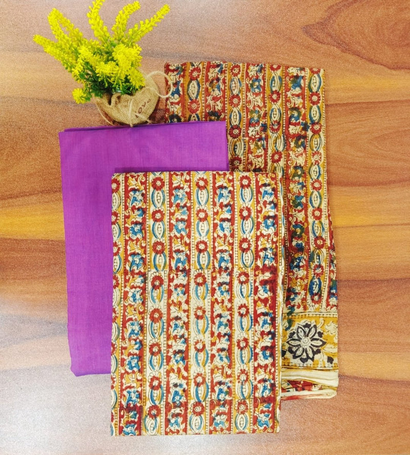 Handmade Pure Cotton Kalamkari Salwar Suits with South Cotton Dupatta - Leheriya