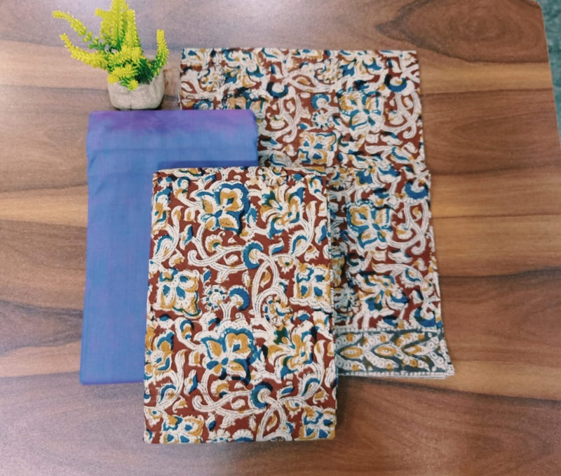 Handmade Pure Cotton Kalamkari Salwar Suits with South Cotton Dupatta - Leheriya