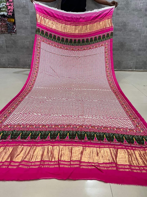 Pure Modal Silk Patola Print Dupatta with Silk Tissue Pallu