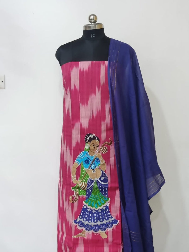 Ikat Embroidery south cotton salwar suit - Leheriya