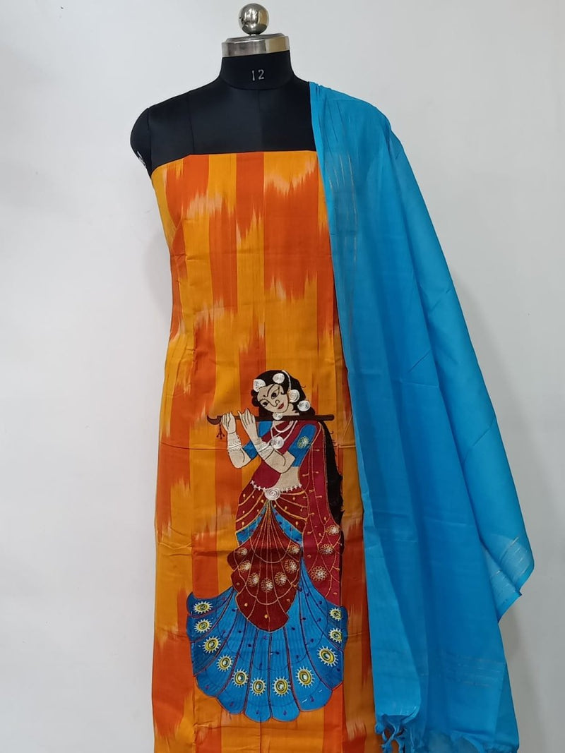 Ikat Embroidery south cotton salwar suit - Leheriya