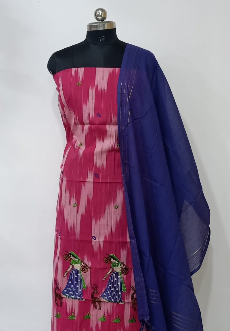 Ikat Embroidery south cotton salwar suit - Leheriya