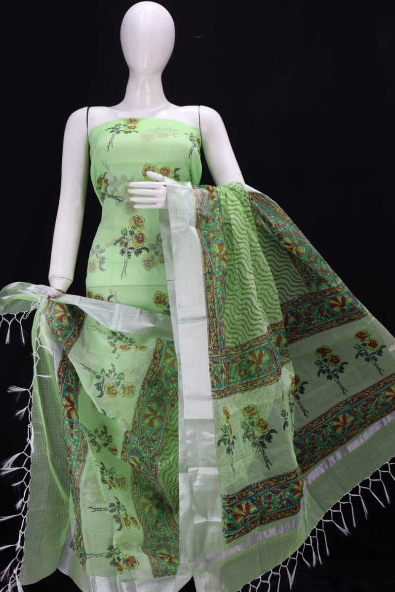 Floral Print Kota Doria Salwar Suit | Summer Green |