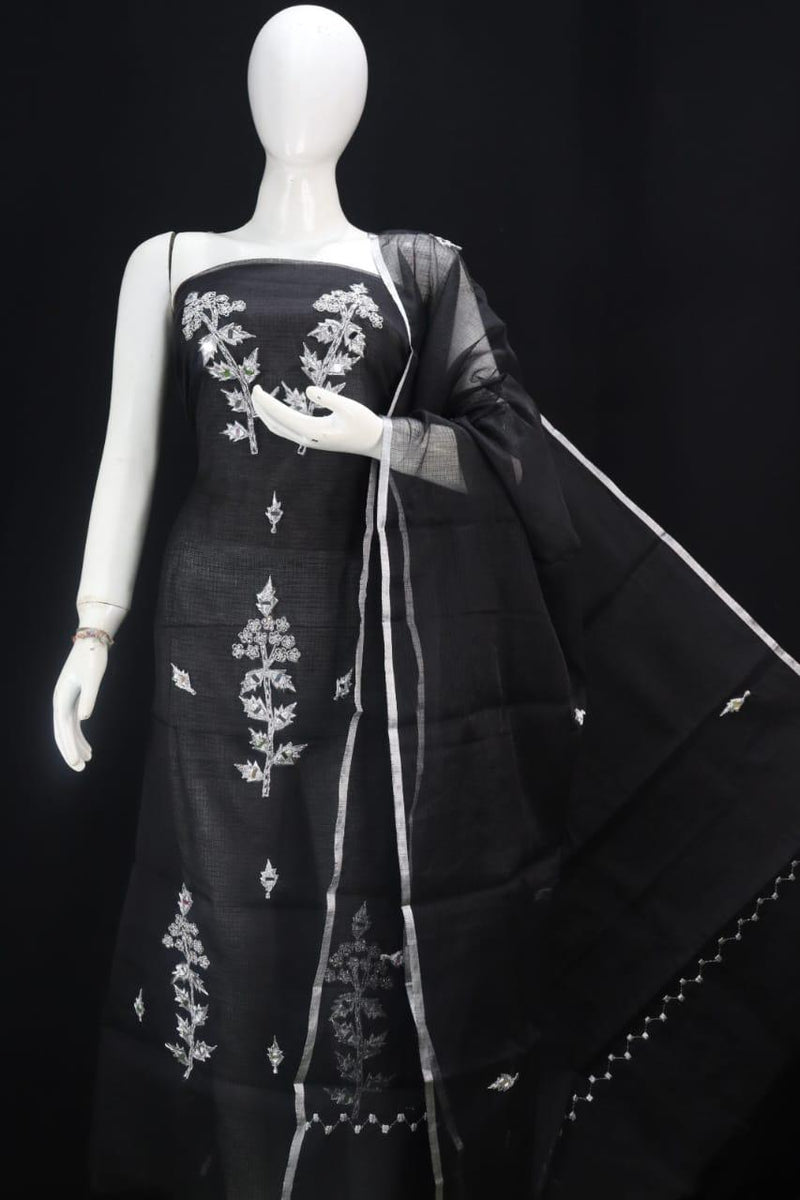 Kota cotton 3pc  Embroidery work Dress material  | Black |