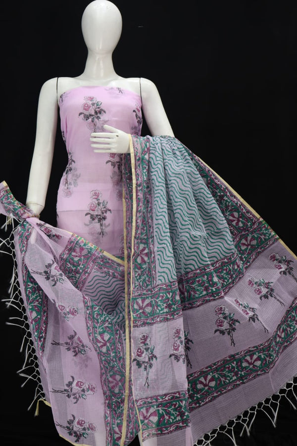 Floral Print Kota Doria Salwar Suit | Pastel Purple |