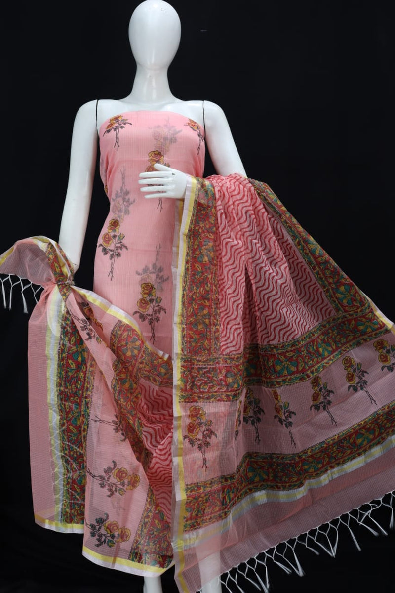 Floral Print Kota Doria Salwar Suit | Pink Daisy |