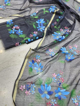 Hand Painted Kota Doria Salwar Suit | Charcoal |