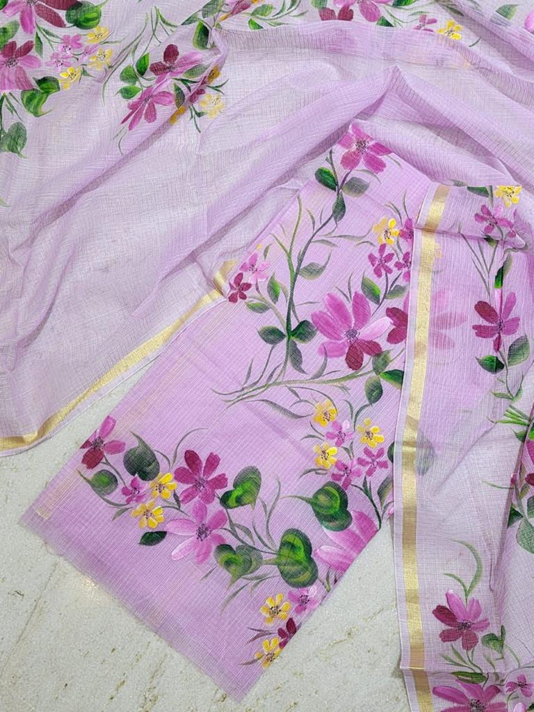 Hand Painted Kota Doria Salwar Suit | Pink Pearl |