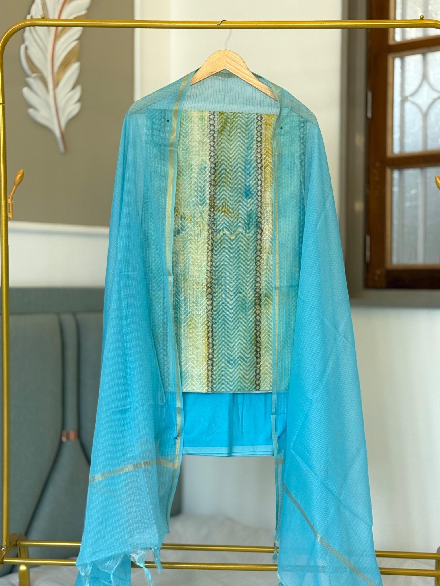 Kota Checks Block Print 3 Pc Unstitched Salwar-Suit - Leheriya.com