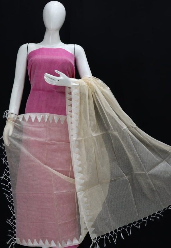 Kota Doria 2 pc Salwar Suit With Temple Border Dupatta - Leheriya