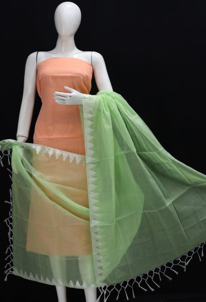 Kota Doria 2 pc Salwar Suit With Temple Border Dupatta - Leheriya