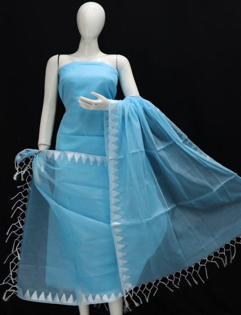 Kota Doria 2 pc Salwar Suit With Temple Border Dupatta - Leheriya