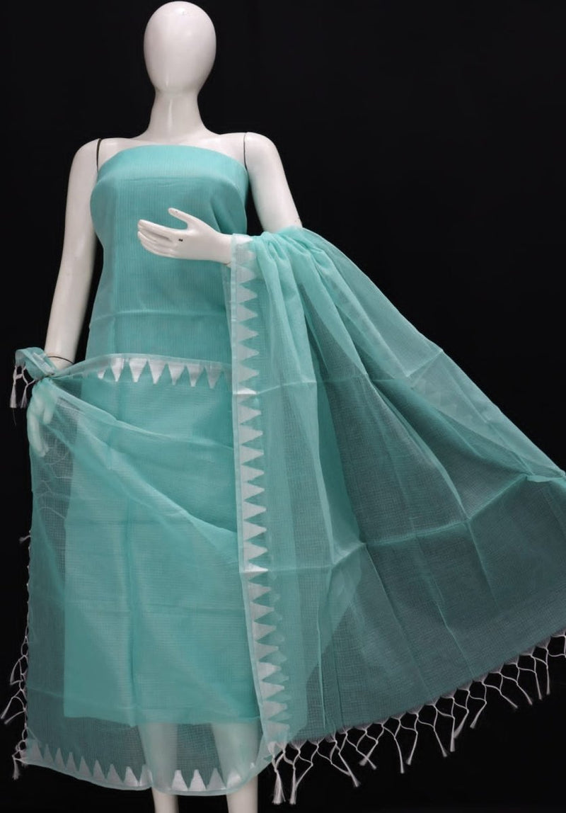 Kota Doria 2 pc Salwar Suit With Temple Border Dupatta - Leheriya