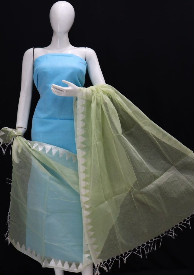 Kota Doria 2 pc Salwar Suit With Temple Border Dupatta - Leheriya