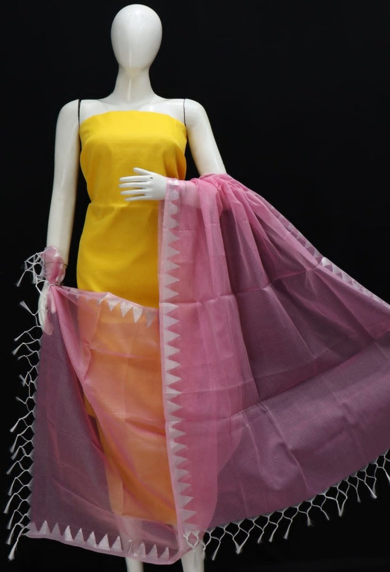 Kota Doria 2 pc Salwar Suit With Temple Border Dupatta - Leheriya