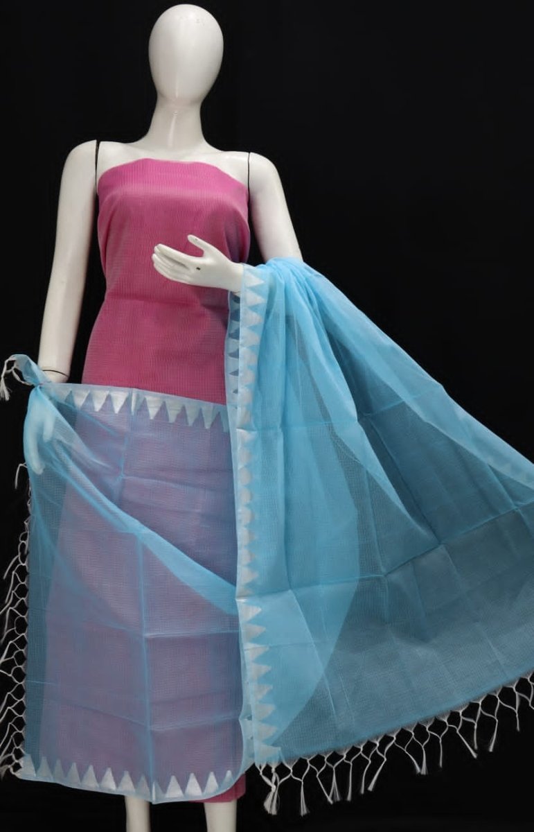 Kota Doria 2 pc Salwar Suit With Temple Border Dupatta - Leheriya