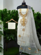 Kota Doria 3 pc Gota Work Salwar Suit - Milky White Color - Leheriya