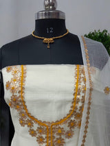 Kota Doria 3 pc Gota Work Salwar Suit - Milky White Color - Leheriya