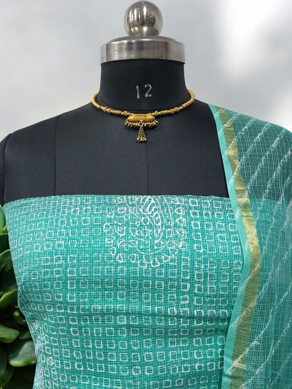 Kota Doria 3 pc Hand Block Print Salwar Suit - Leheriya