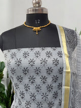 Kota Doria 3 pc Hand Block Print Salwar Suit - Leheriya