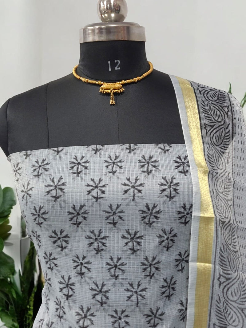 Kota Doria 3 pc Hand Block Print Salwar Suit - Leheriya