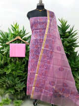 Kota Doria 3 pc Hand Block Print Salwar Suit - Leheriya