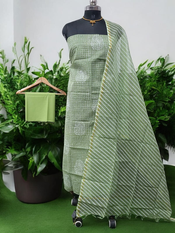 Kota Doria 3 pc Hand Block Print Salwar Suit - Leheriya