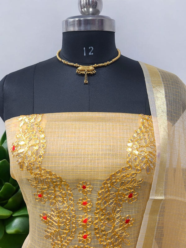 Kota Doria 3 pc Hand Block Print Salwar Suit - Leheriya