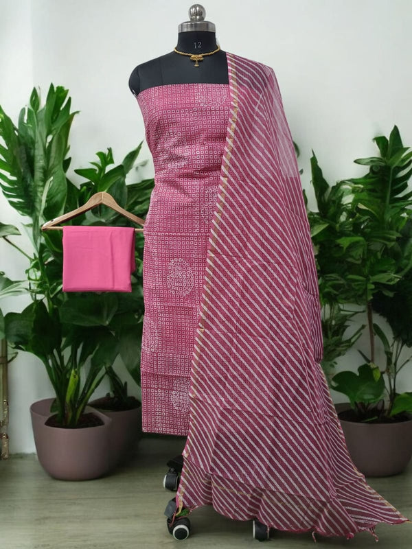 Kota Doria 3 pc Hand Block Print Salwar Suit - Leheriya